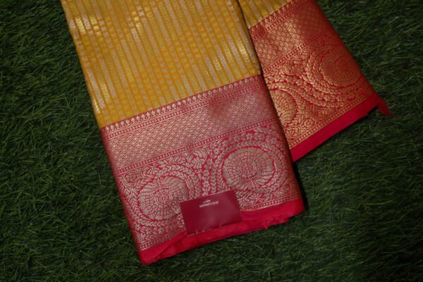 Yellow With Red Border - Pure Tissue Silk Saree - Image 4