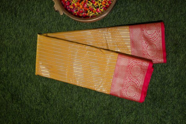Yellow With Red Border - Pure Tissue Silk Saree - Image 5