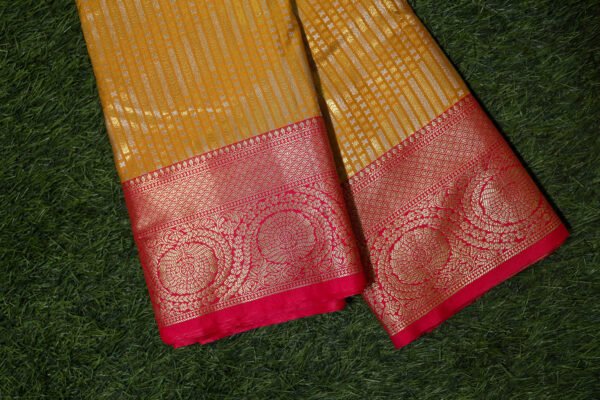 Yellow With Red Border - Pure Tissue Silk Saree - Image 2