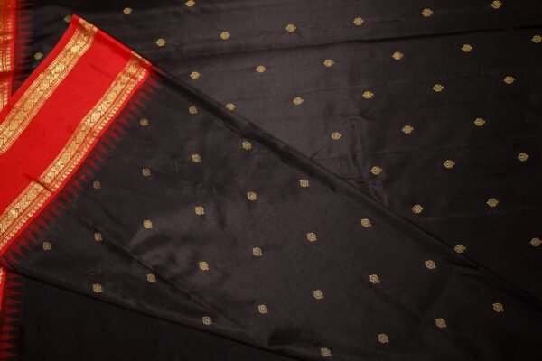 Black With Red Bentex Border - Pure Kanchipuram Silk Saree - Image 3