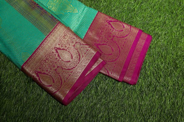 Blue With Purple Border - Premium Semi Silk Brocade Saree