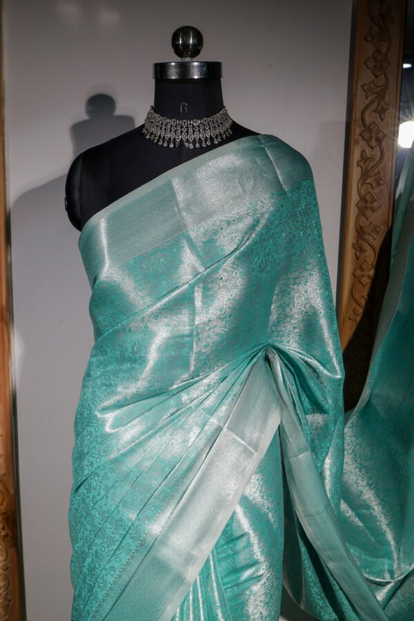 Blue With Silver Jari - Semi Silk Saree - Image 4