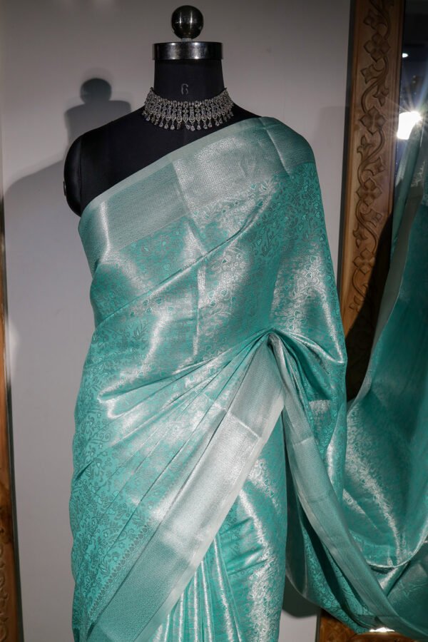 Blue With Silver Jari - Semi Silk Saree - Image 2