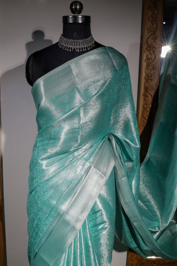 Blue With Silver Jari - Semi Silk Saree - Image 3