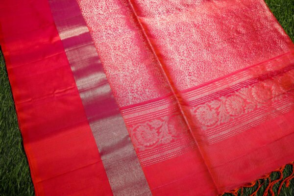 Cream WIth Pink Border - Pure Soft Silk Saree - Image 10