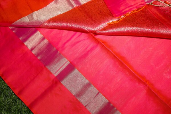 Cream WIth Pink Border - Pure Soft Silk Saree - Image 14