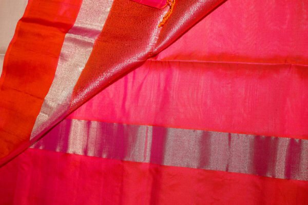 Cream WIth Pink Border - Pure Soft Silk Saree - Image 15