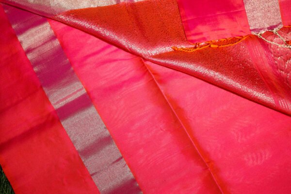 Cream WIth Pink Border - Pure Soft Silk Saree - Image 16