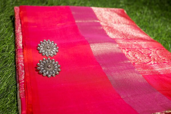 Cream WIth Pink Border - Pure Soft Silk Saree - Image 3