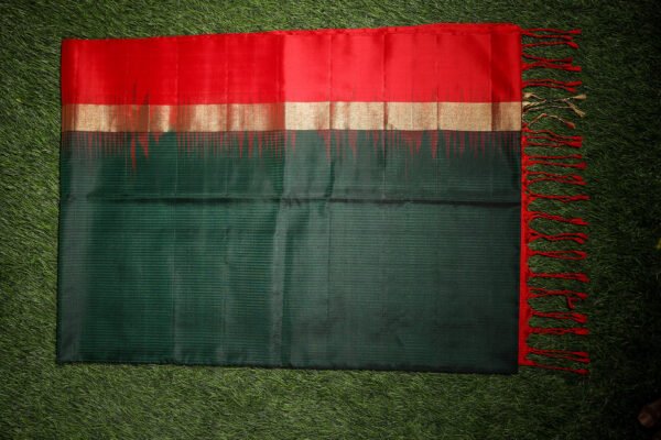 Dark Green With Red Border - Pure Soft Silk Saree - Image 13