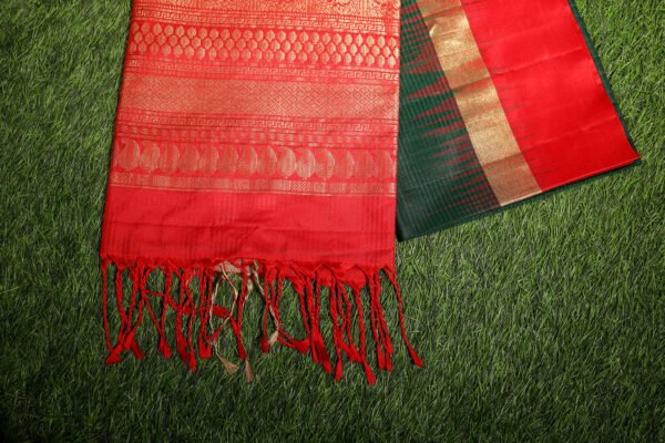 Dark Green With Red Border - Pure Soft Silk Saree - Image 6