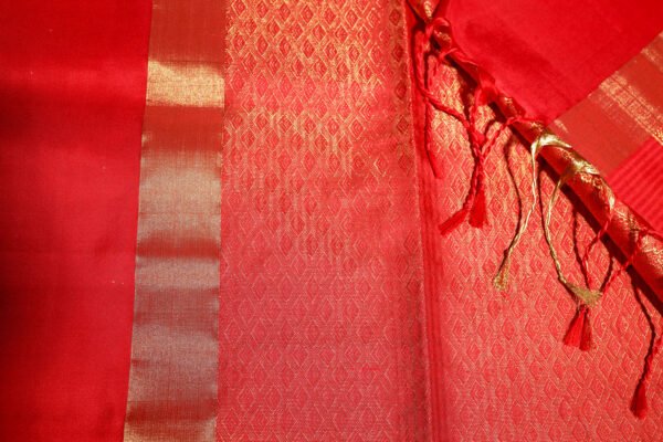 Dark Green With Red Border - Pure Soft Silk Saree - Image 10