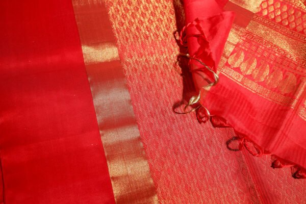 Dark Green With Red Border - Pure Soft Silk Saree - Image 11