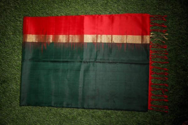 Dark Green With Red Border - Pure Soft Silk Saree - Image 14