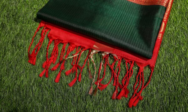 Dark Green With Red Border - Pure Soft Silk Saree - Image 15