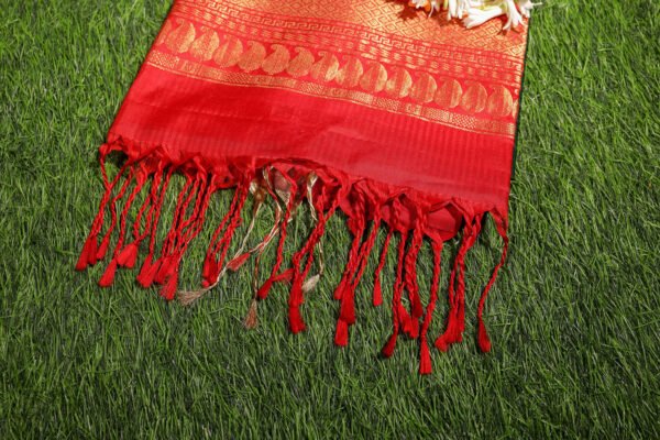 Dark Green With Red Border - Pure Soft Silk Saree - Image 19