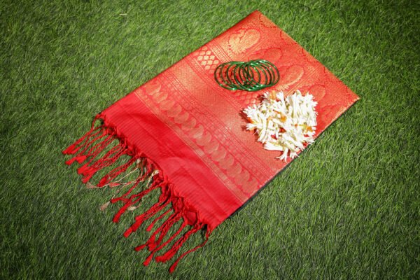 Dark Green With Red Border - Pure Soft Silk Saree - Image 2