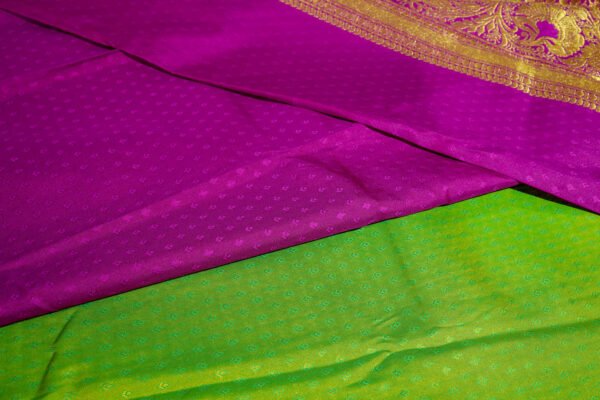 Green With Purple Border -Premium Semi Silk Brocade Saree - Image 3
