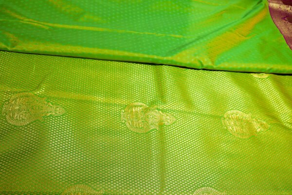 Green With Purple Border -Premium Semi Silk Brocade Saree - Image 4