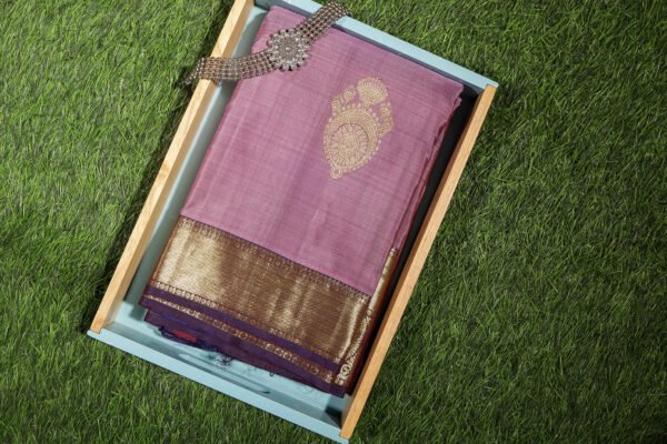 Lylak With Purple Border - Handloom Silk Saree - Image 3