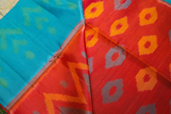 Orange With Blue Border - Pochampalli Soft Silk Saree - Image 8