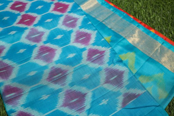 Orange With Blue Border - Pochampalli Soft Silk Saree - Image 2