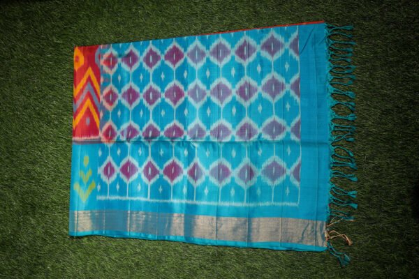 Orange With Blue Border - Pochampalli Soft Silk Saree - Image 4