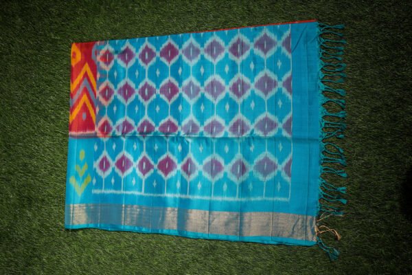 Orange With Blue Border - Pochampalli Soft Silk Saree - Image 5