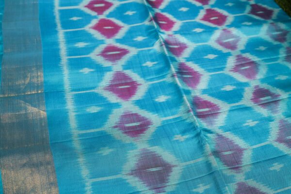 Orange With Blue Border - Pochampalli Soft Silk Saree - Image 6