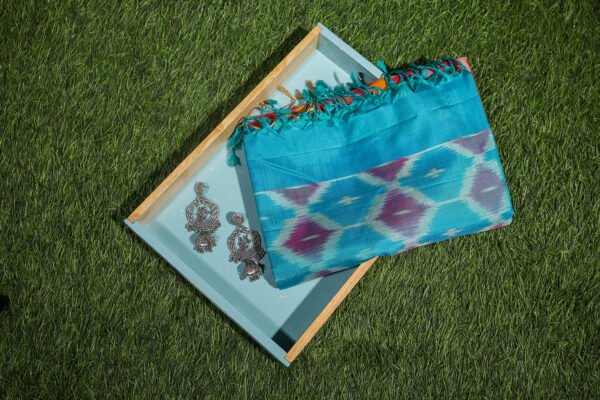 Orange With Blue Border - Pochampalli Soft Silk Saree - Image 10