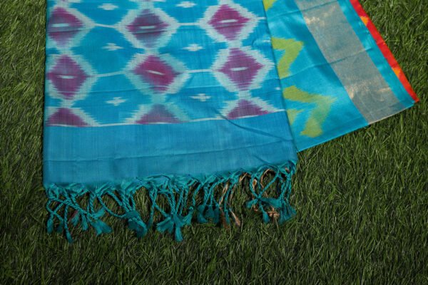 Orange With Blue Border - Pochampalli Soft Silk Saree - Image 14