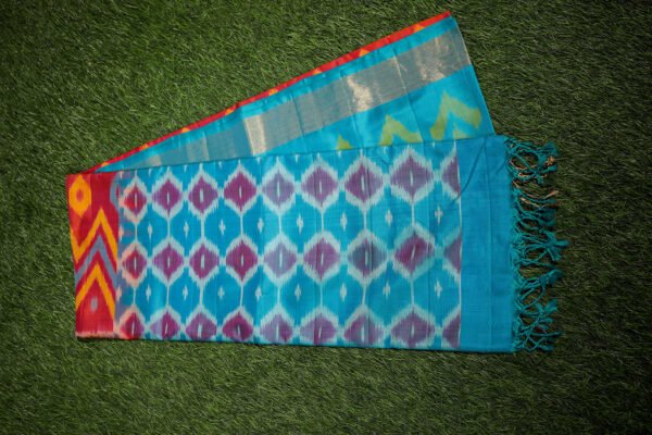 Orange With Blue Border - Pochampalli Soft Silk Saree - Image 15