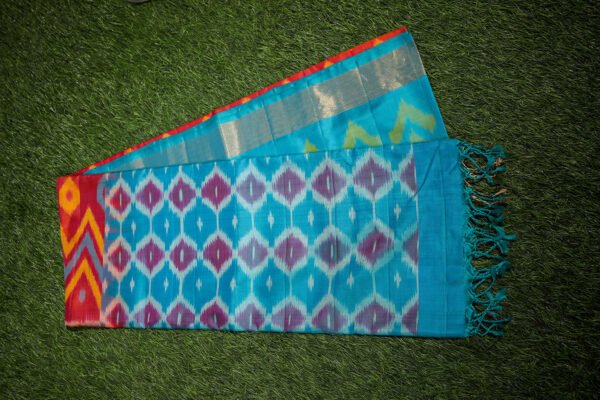 Orange With Blue Border - Pochampalli Soft Silk Saree - Image 16