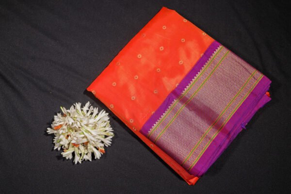 Orange With Purple Paithani - Kadiyal Silk Saree - Image 17