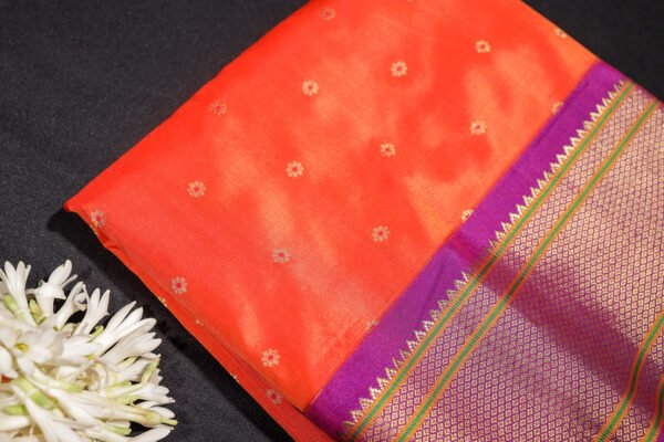Orange With Purple Paithani - Kadiyal Silk Saree - Image 2