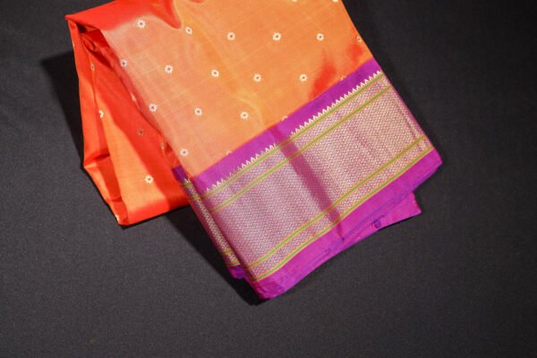 Orange With Purple Paithani - Kadiyal Silk Saree - Image 3