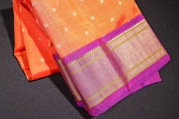 Orange With Purple Paithani - Kadiyal Silk Saree - Image 4