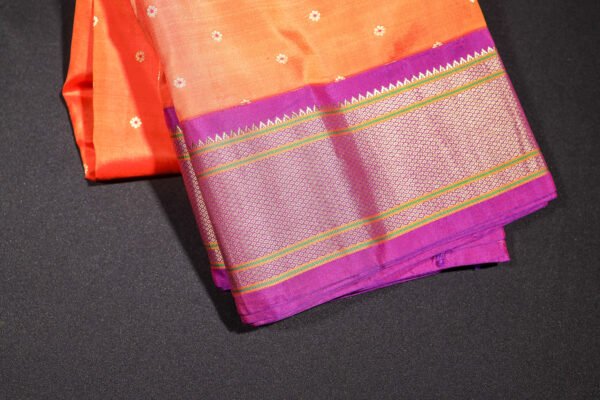 Orange With Purple Paithani - Kadiyal Silk Saree - Image 5