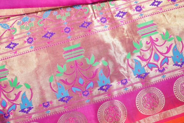 Orange With Purple Paithani - Kadiyal Silk Saree - Image 6
