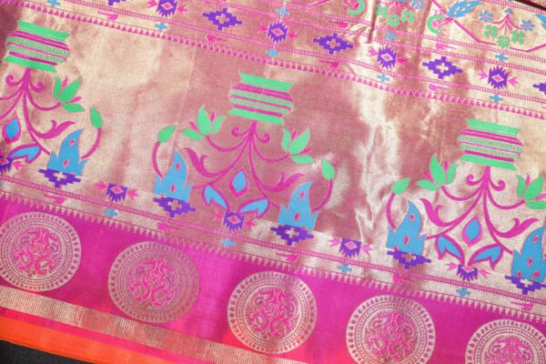 Orange With Purple Paithani - Kadiyal Silk Saree - Image 7