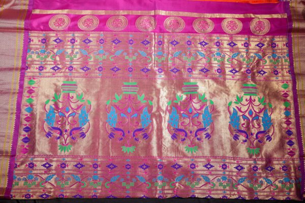 Orange With Purple Paithani - Kadiyal Silk Saree - Image 8