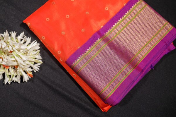 Orange With Purple Paithani - Kadiyal Silk Saree - Image 13