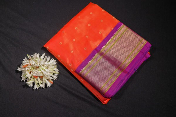 Orange With Purple Paithani - Kadiyal Silk Saree