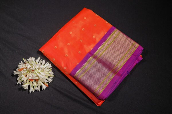 Orange With Purple Paithani - Kadiyal Silk Saree - Image 16