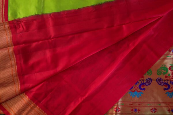 Parrot Green With Red Border - Kadiyal Silk Saree - Image 3