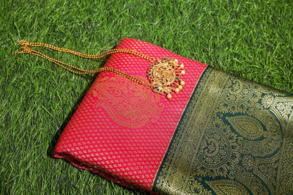 Pink With Green Border - Premium Semi Silk Brocade Saree