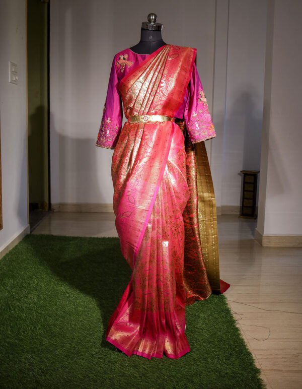 Pink With Meenakari - Semi Silk Saree - Image 5