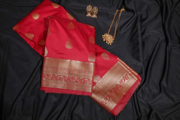 Red With Golden Butta - Semi Silk Saree - Image 3