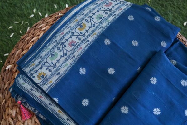 Royal Blue Tassar Silk Saree - Image 3