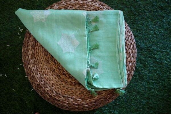 Pista Green Tassar Silk Saree - Image 4